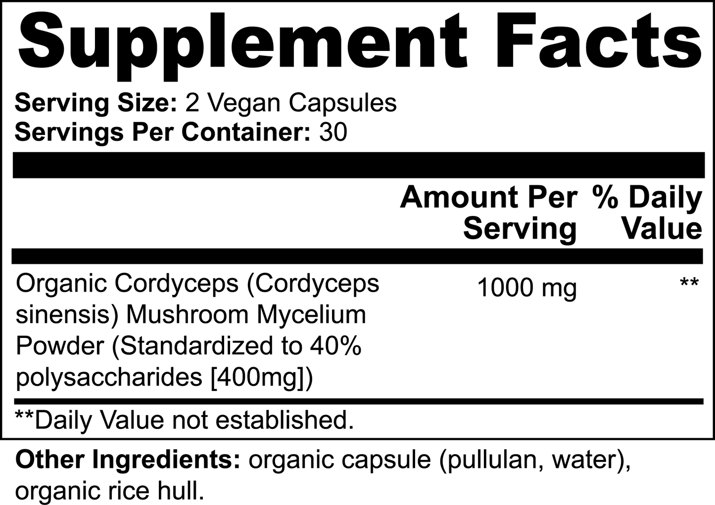 Organic Cordyceps Mushroom 1000mg Qty 60 Caps