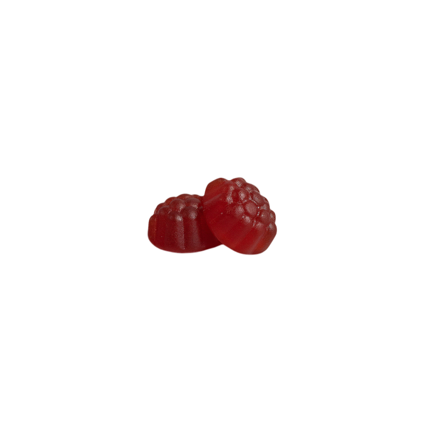 Two red gummy candies on a white background