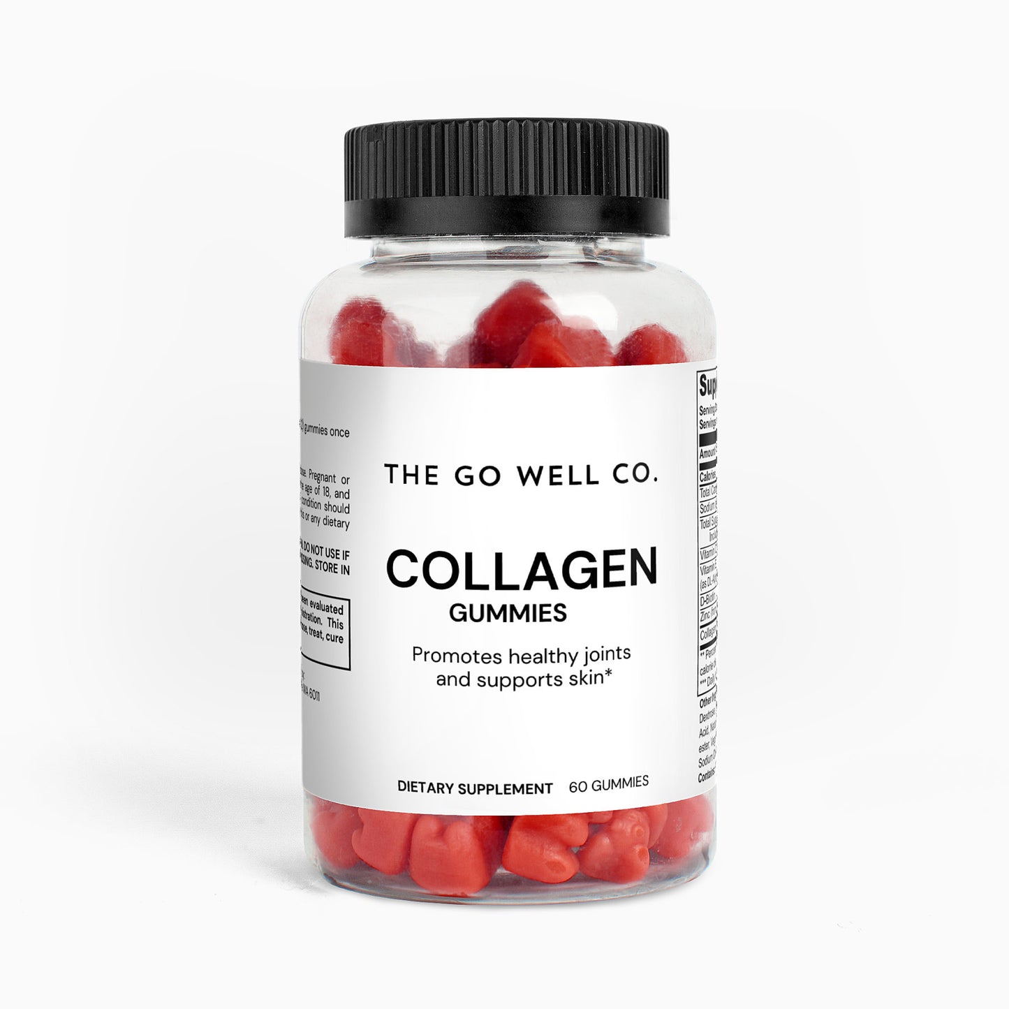 Bottle of collagen gummies from The Go Well Co. on a white background
