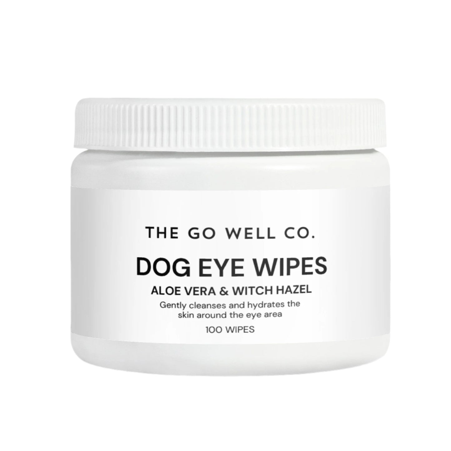 Jar of Dog Eye Wipes from The Go Well Co. on a white background