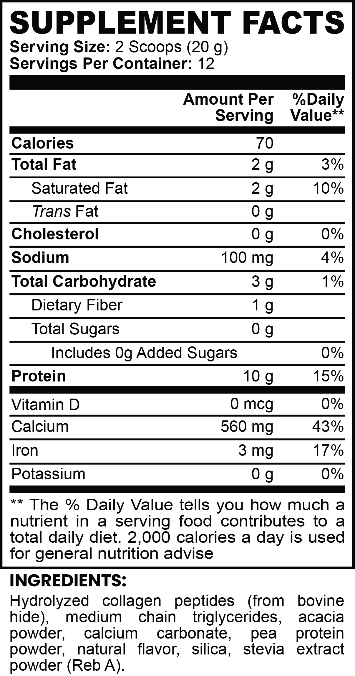 Supplement facts label with nutritional information and ingredients listed.