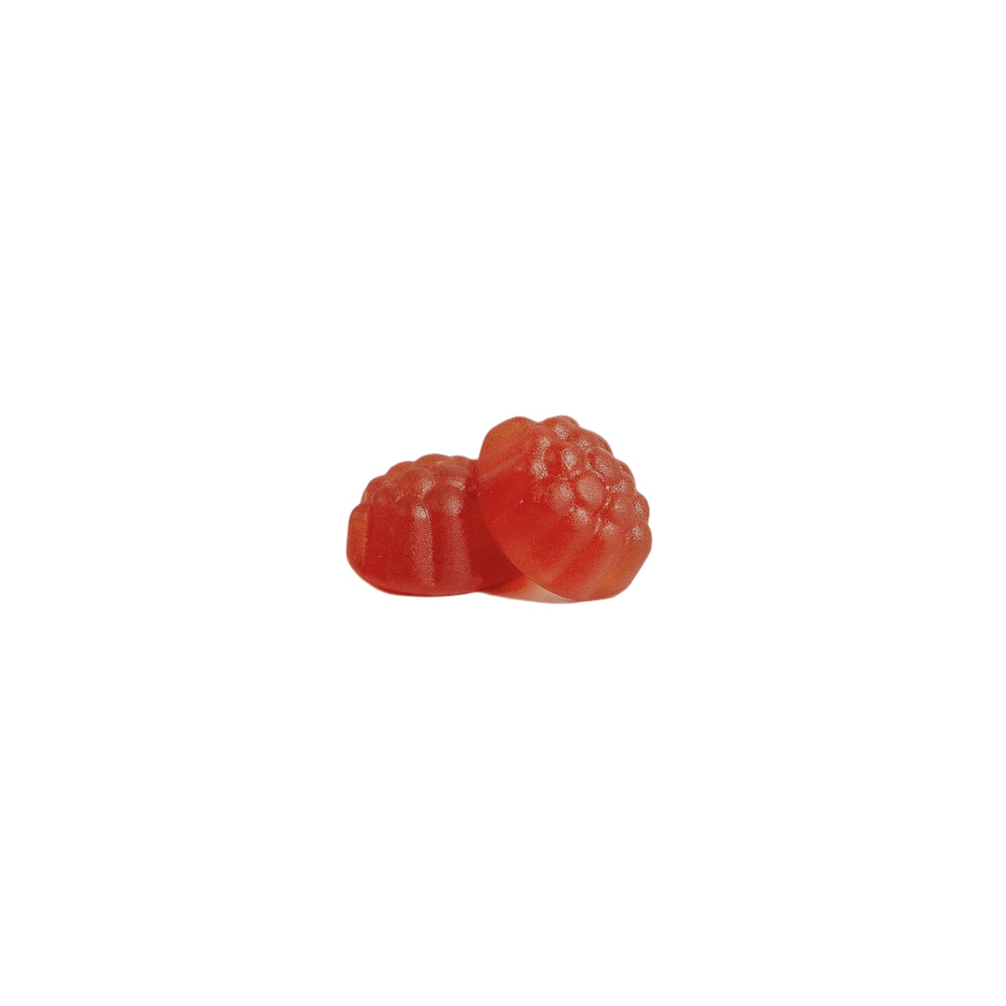 Two red gummy candies on a white background