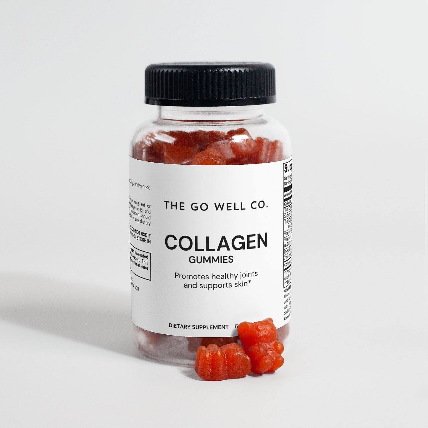 Bottle of collagen gummies from The Go Well Co. on a light gray background