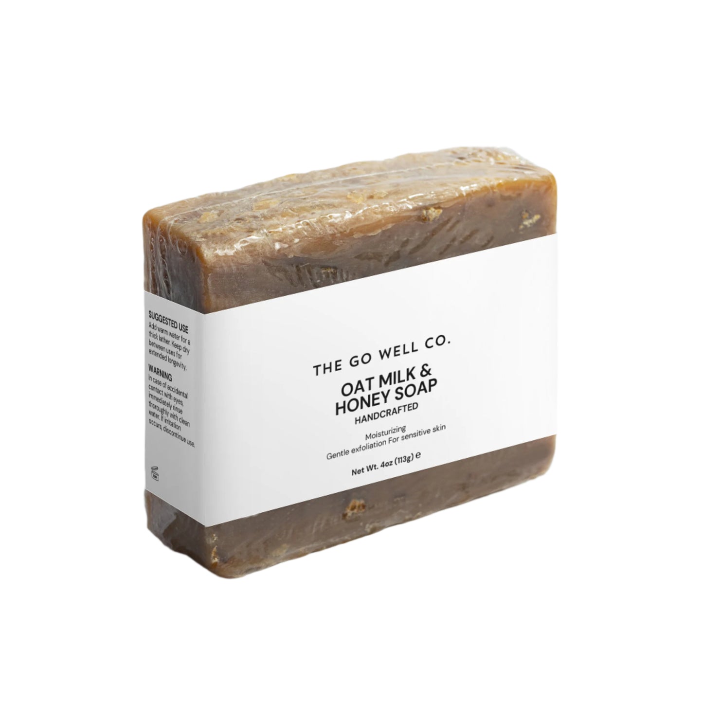 Bar of soap with a label on a white background