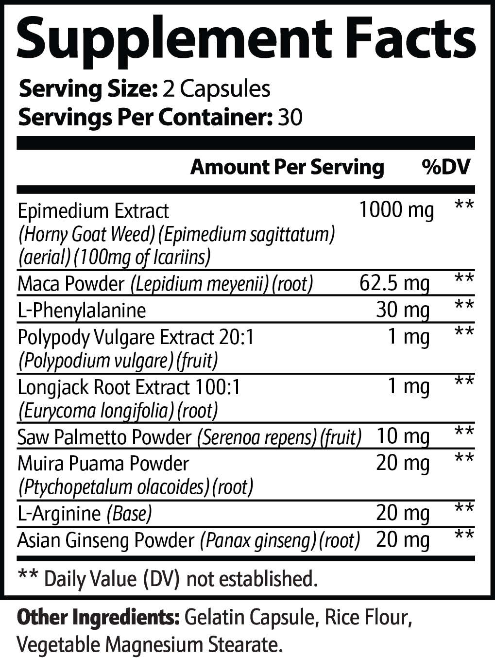 Ingredients list for Horny Goat Weed Blend