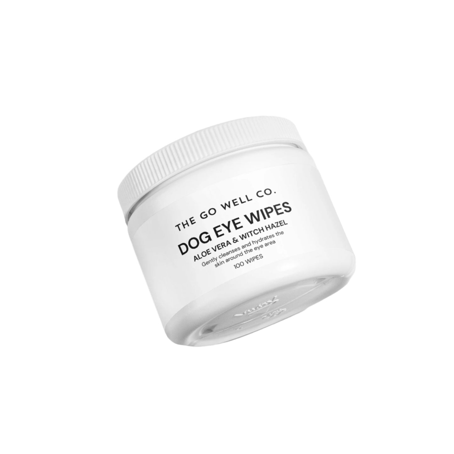 Jar of 'Dog Eye Wipes' from The Go Well Co. on a light gray background