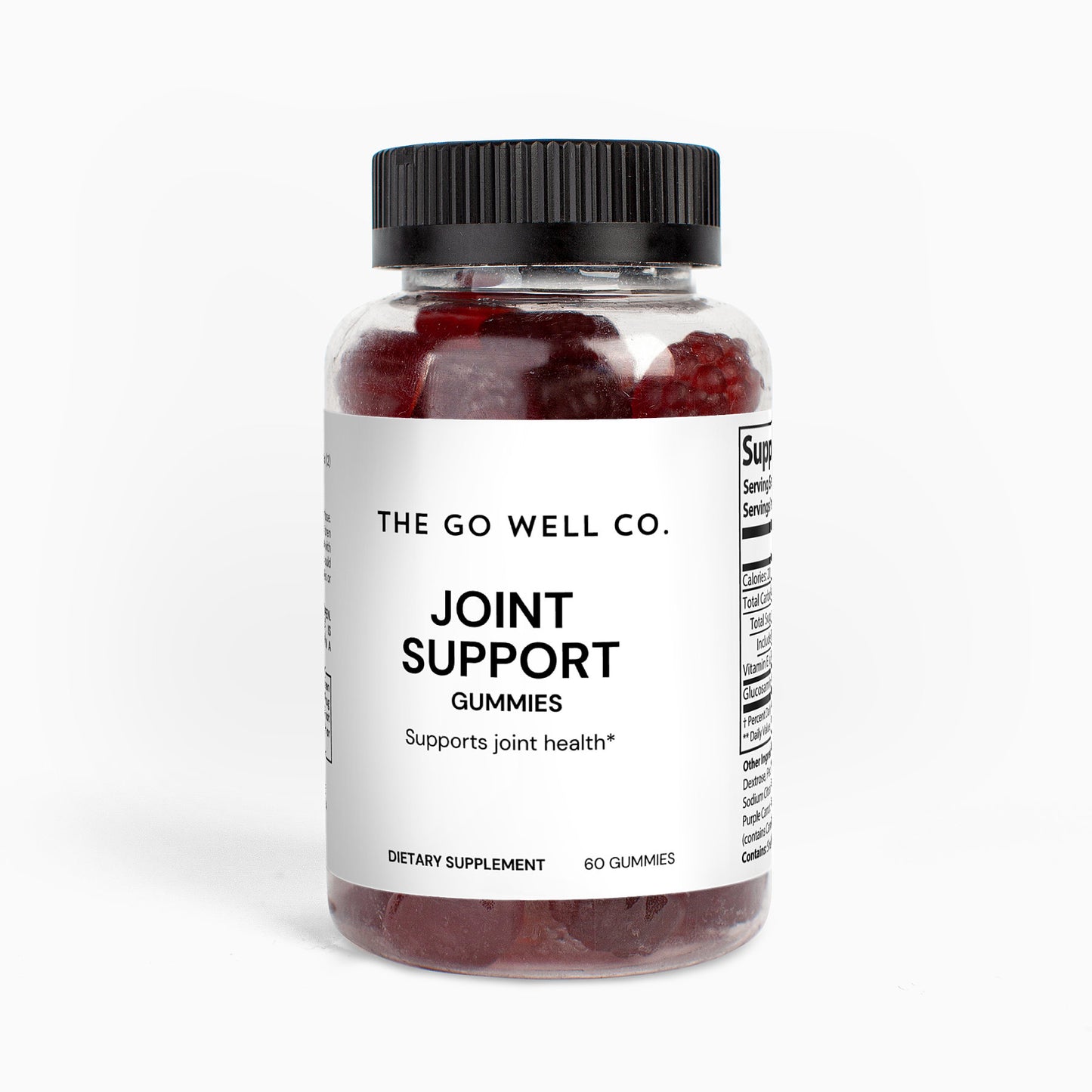 Bottle of The Go Well Co. Joint Support Gummies on a white background