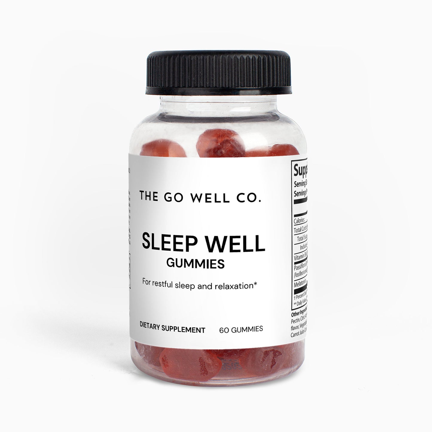 Bottle of 'Sleep Well' gummies from The Go Well Co. on a white background