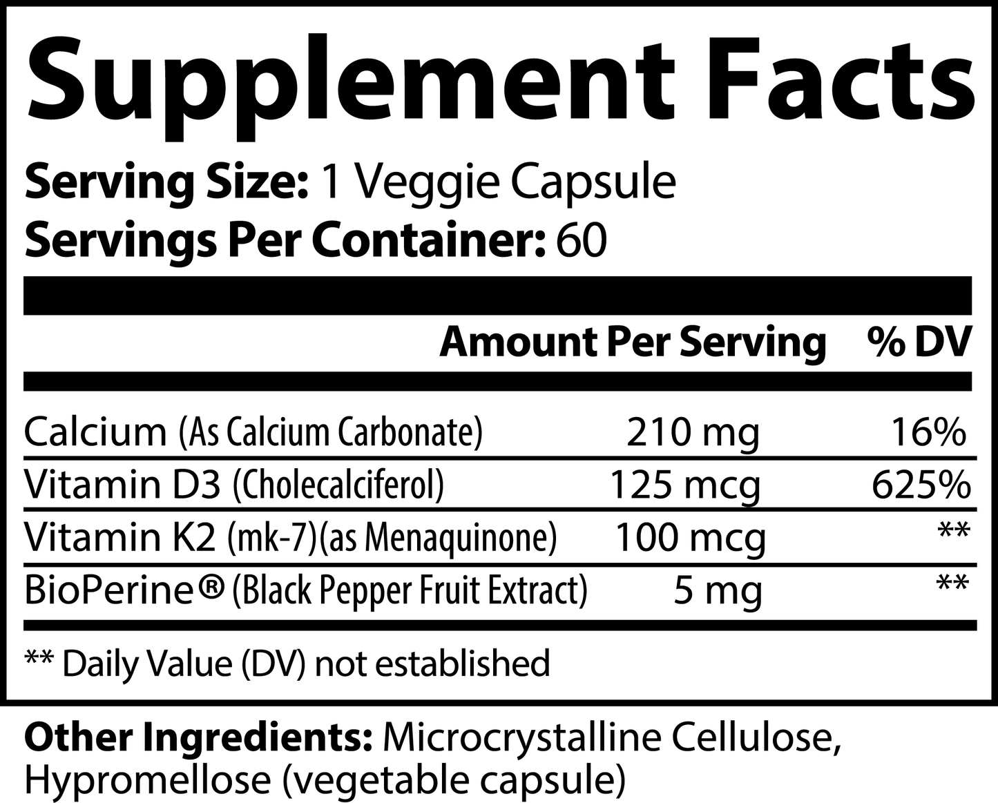 Supplement facts label with detailed nutritional information on a white background