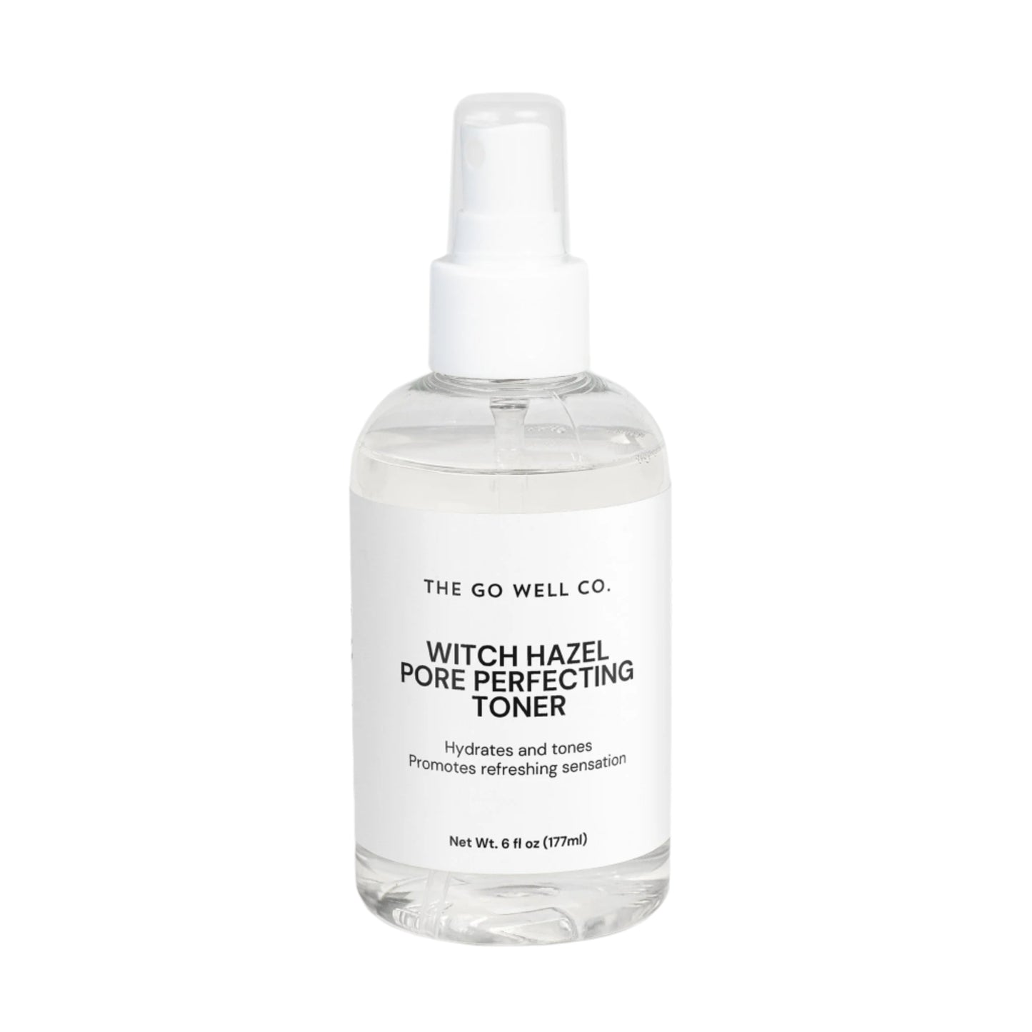 Bottle of Witch Hazel Pore Perfecting Toner from The Go Well Co. on a white background