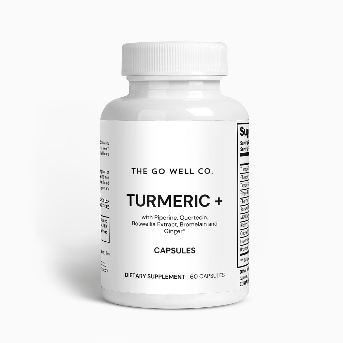 Turmeric + w/ Quertecin, Piperine, Boswellia, Bromelain and Ginger Qty 60 Caps - The Go Well Co.