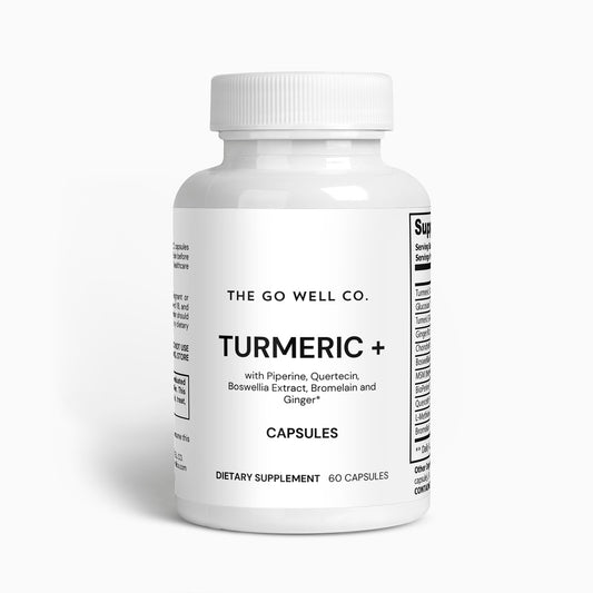 Turmeric + w/ Quertecin, Piperine, Boswellia, Bromelain and Ginger Qty 60 Caps - The Go Well Co.