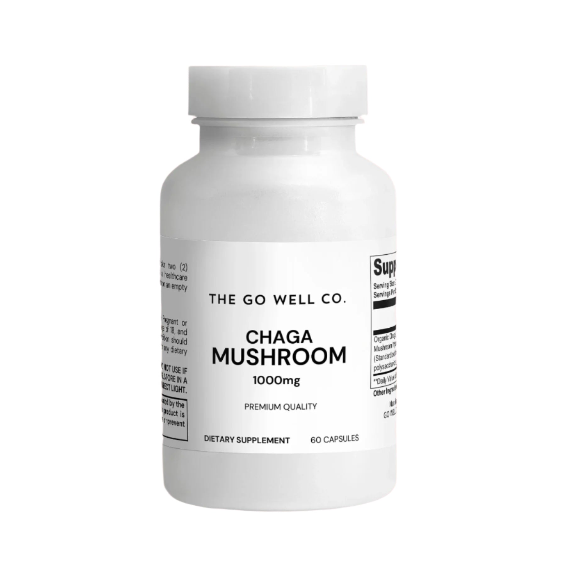 A bottle of Organic Chaga Mushroom Capsules in a quantity of 60