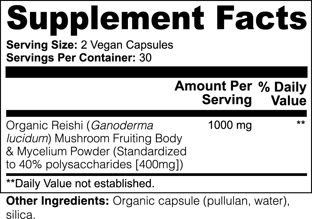 Reishi Mushroom 1000mg Qty 60 Caps - The Go Well Co.