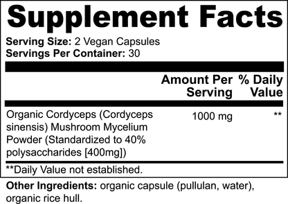 Organic Cordyceps Mushroom 1000mg Qty 60 Caps