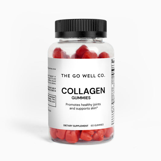 Bottle of collagen gummies from The Go Well Co. on a white background