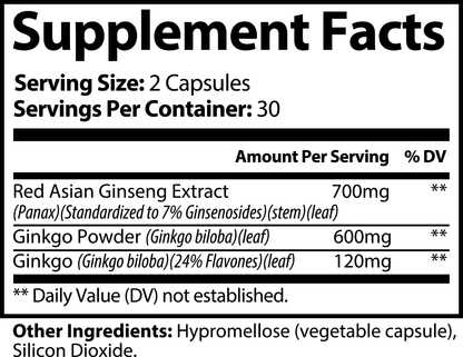 Supplement facts label with detailed nutritional information on a white background