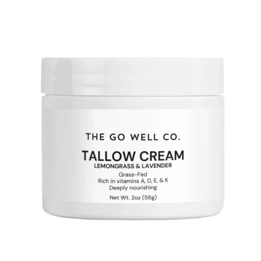 Jar of Tallow Cream from The Go Well Co. on a white background