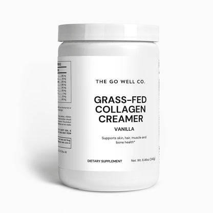White container of Grass-Fed Collagen Creamer by The Go Well Co. on a white background
