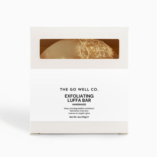 Box of The Go Well Co. Exfoliating Luffa Bar on a white background