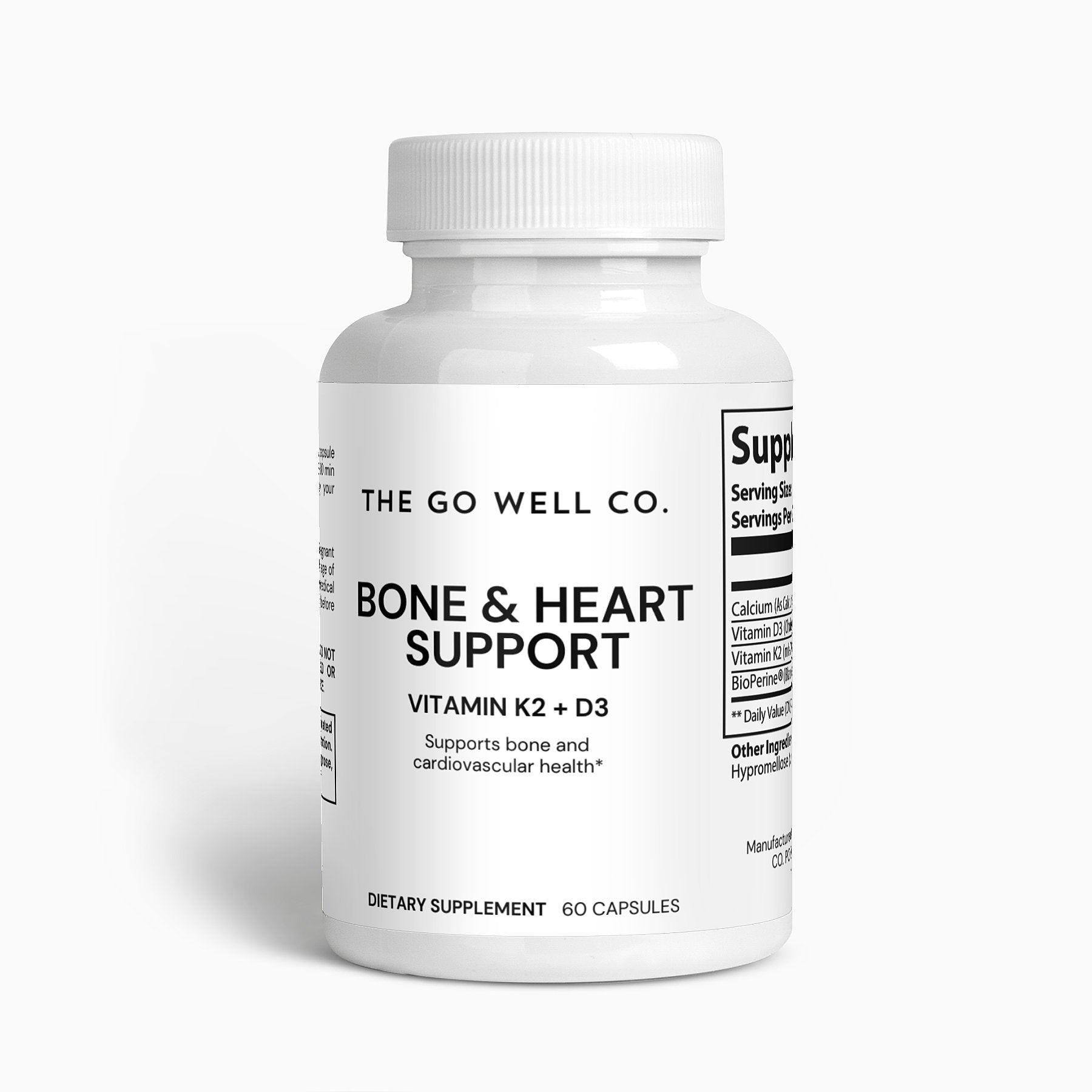 A bottle of bone and heart support capsules 60