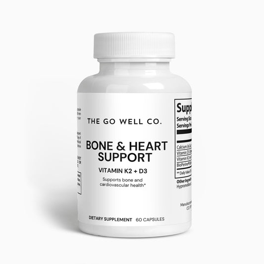 A bottle of bone and heart support capsules 60